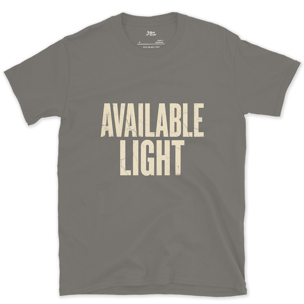Available Light Only, Photography design on a Charcoal Gildan Softstyle t-shirt