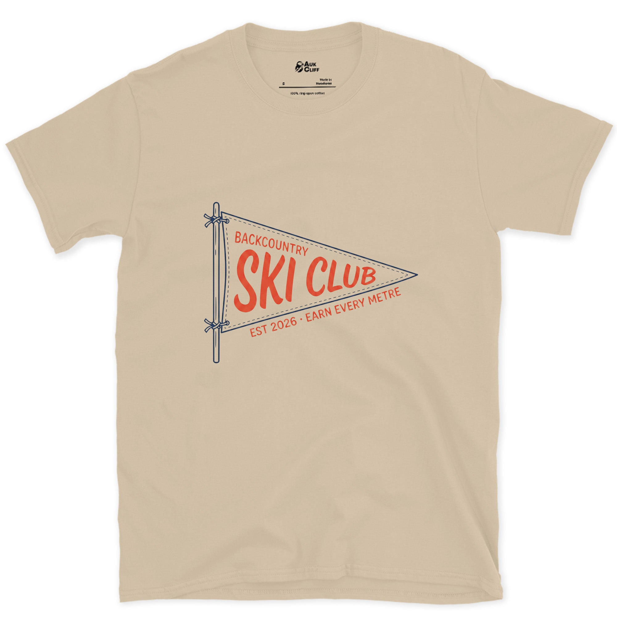Earn Every Metre, No Lift Required design on a Sand Gildan Softstyle t-shirt