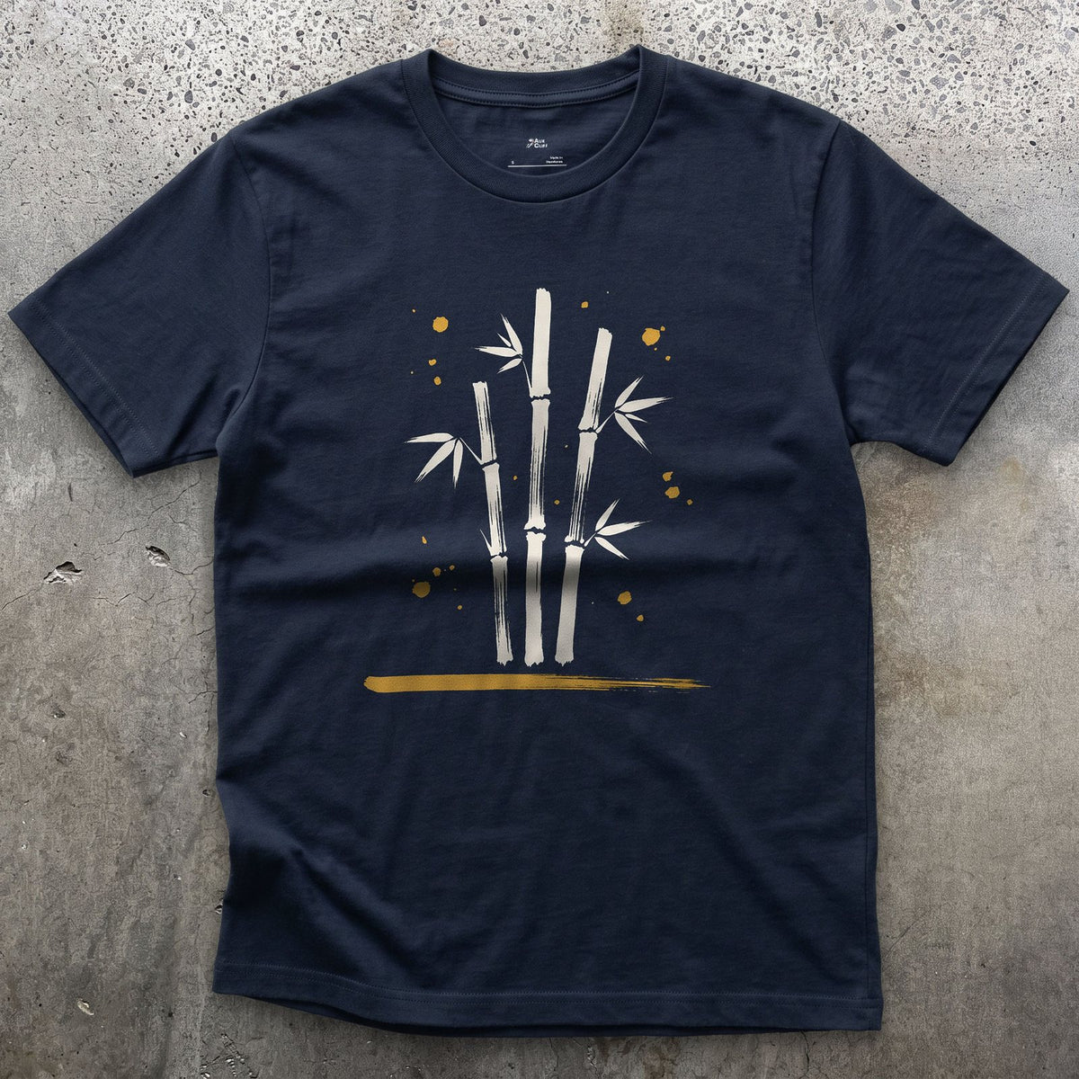 Bamboo design on a Navy Gildan Softstyle t-shirt
