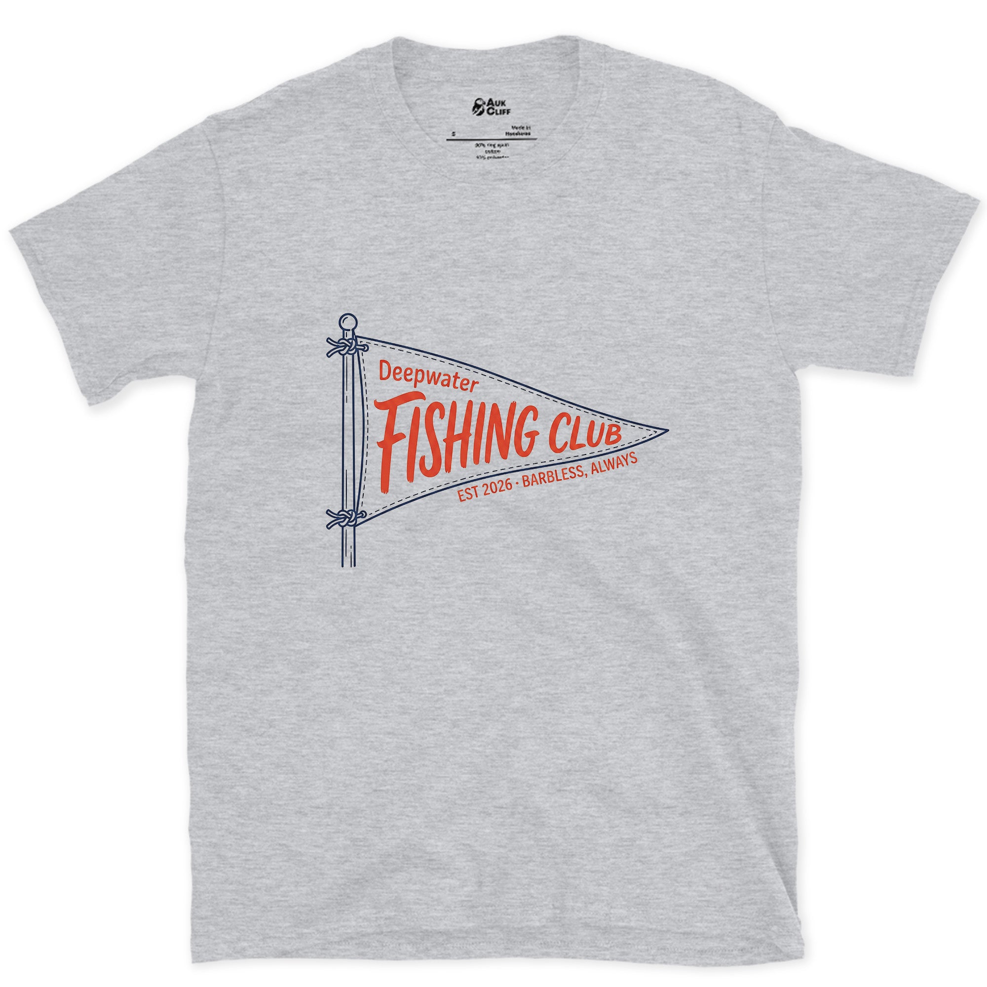Barbless Always, Deepwater Fishing design on a Sport Grey Gildan Softstyle t-shirt