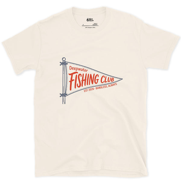 Barbless Always, Deepwater Fishing design on a Natural Gildan Softstyle t-shirt