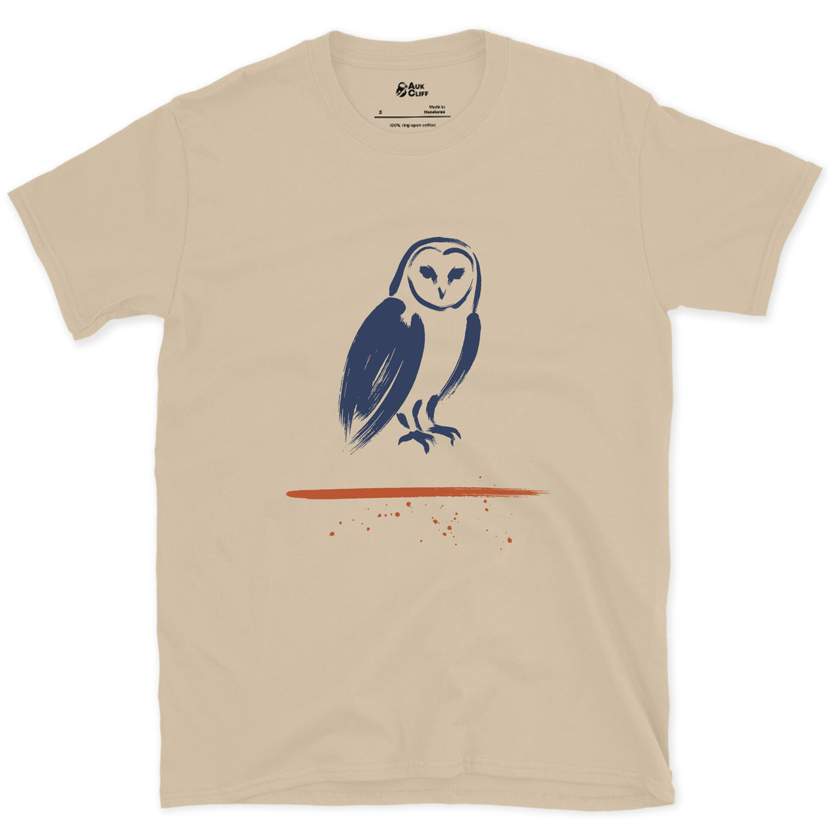 Barn Owl, Face Left Blank design on a Sand Gildan Softstyle t-shirt