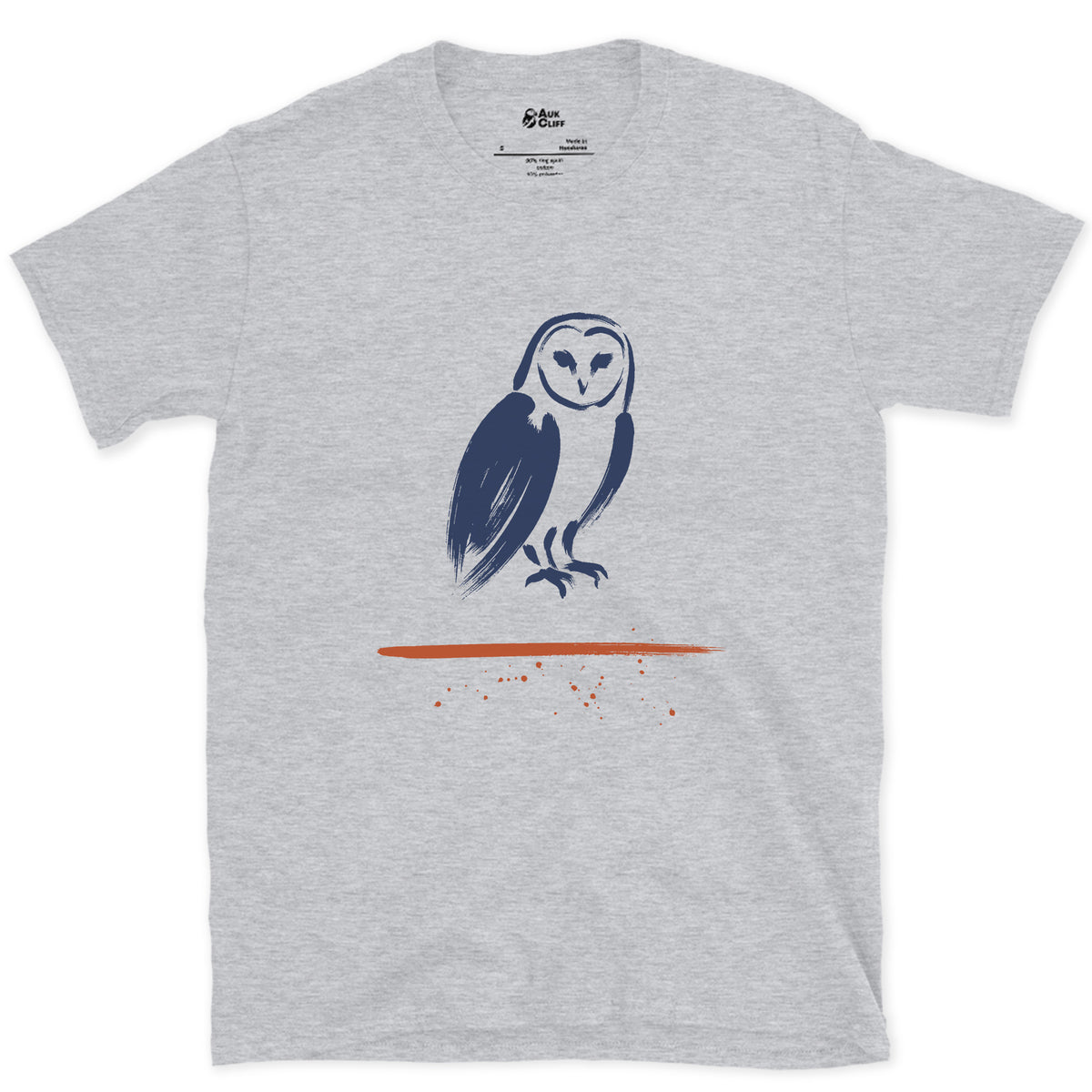 Barn Owl, Face Left Blank design on a Sport Grey Gildan Softstyle t-shirt