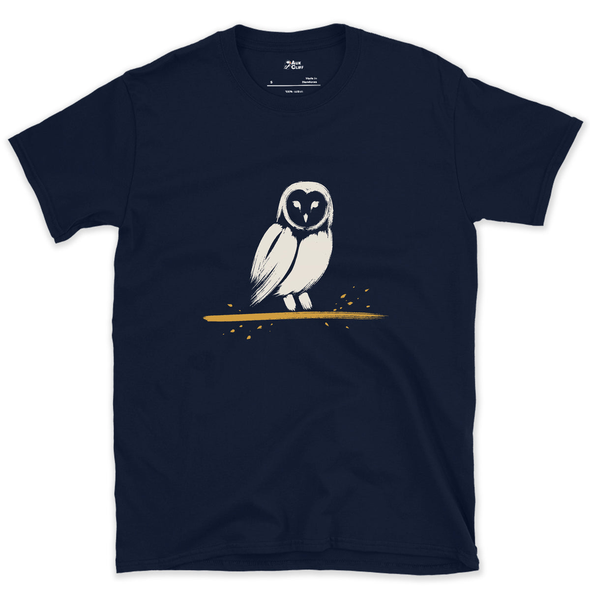 Barn Owl, Face Left Blank design on a Navy Gildan Softstyle t-shirt