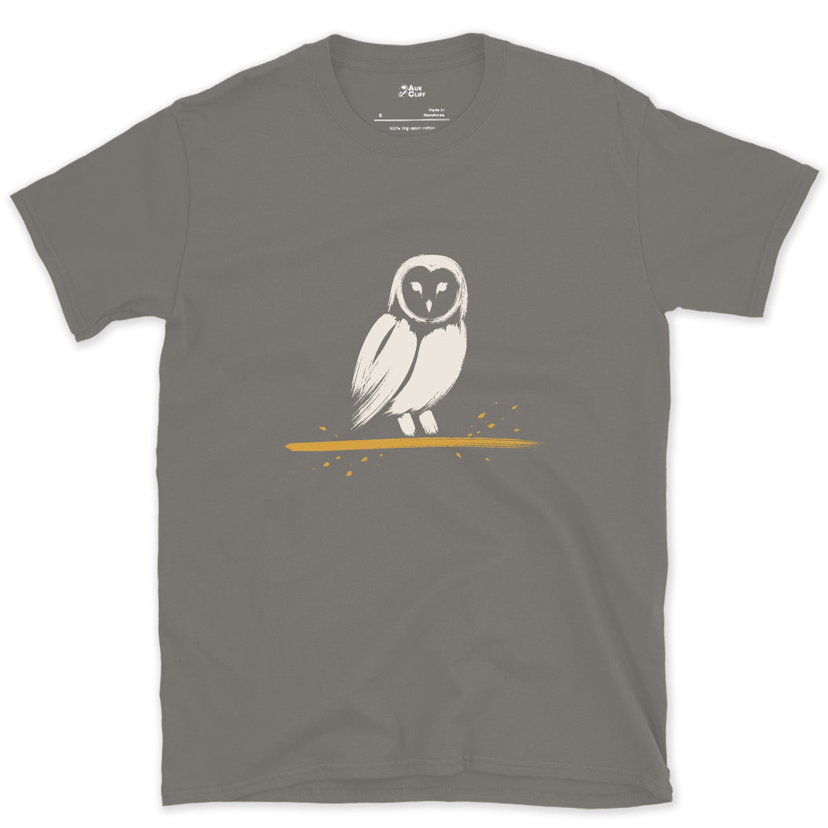 Barn Owl, Face Left Blank design on a Charcoal Gildan Softstyle t-shirt