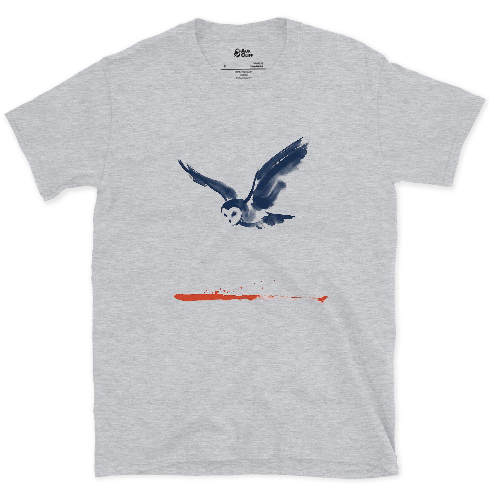 Owl in Flight Above a Red Horizon design on a Sport Grey Gildan Softstyle t-shirt