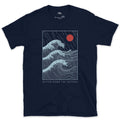 Batten Down the Hatches, Storm Waves design on a Navy Gildan Softstyle t-shirt