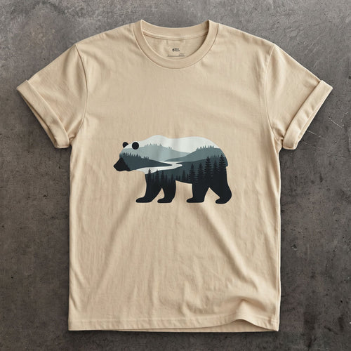 Mountain Held Inside a Bear design on a Sand Gildan Softstyle t-shirt