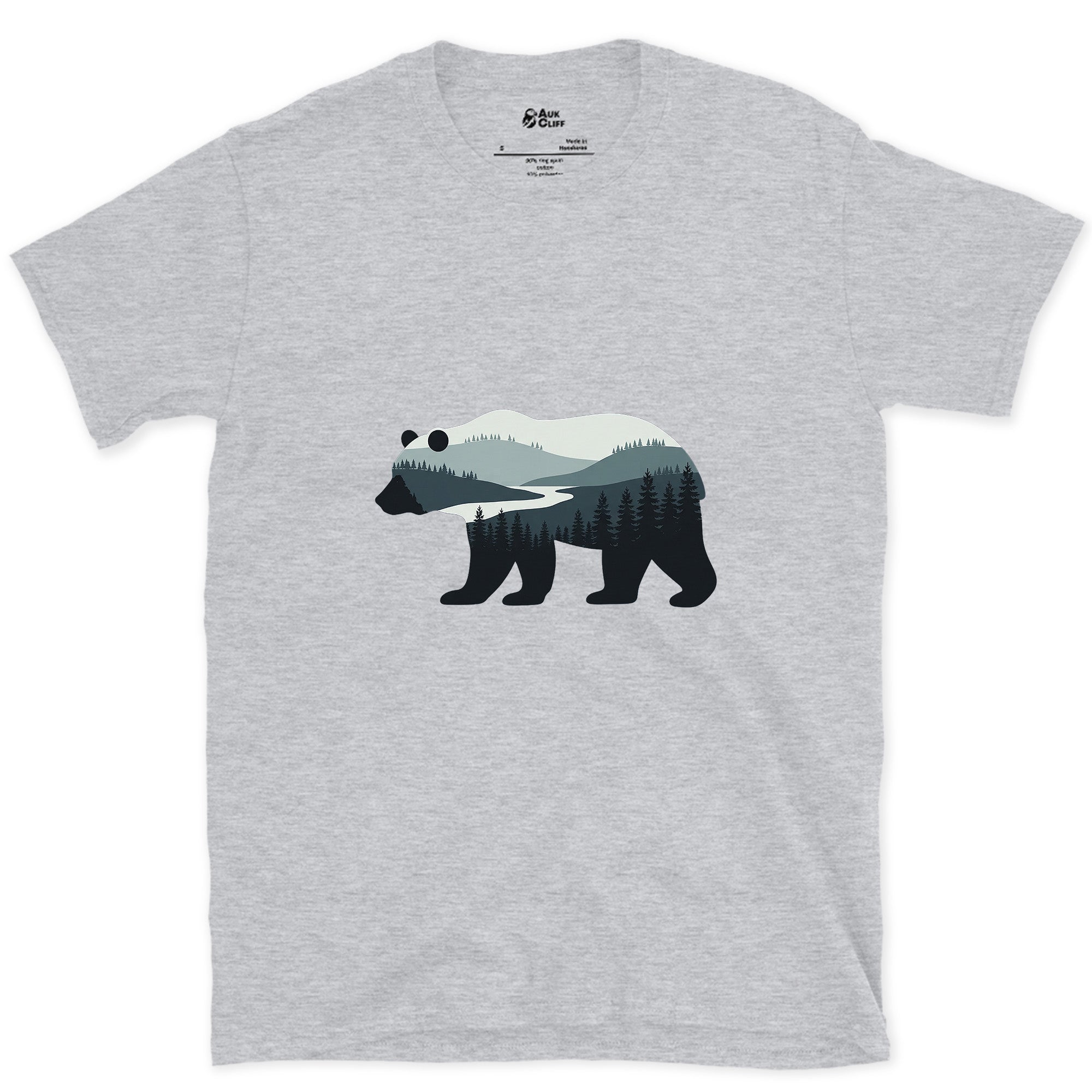 Mountain Held Inside a Bear design on a Sport Grey Gildan Softstyle t-shirt
