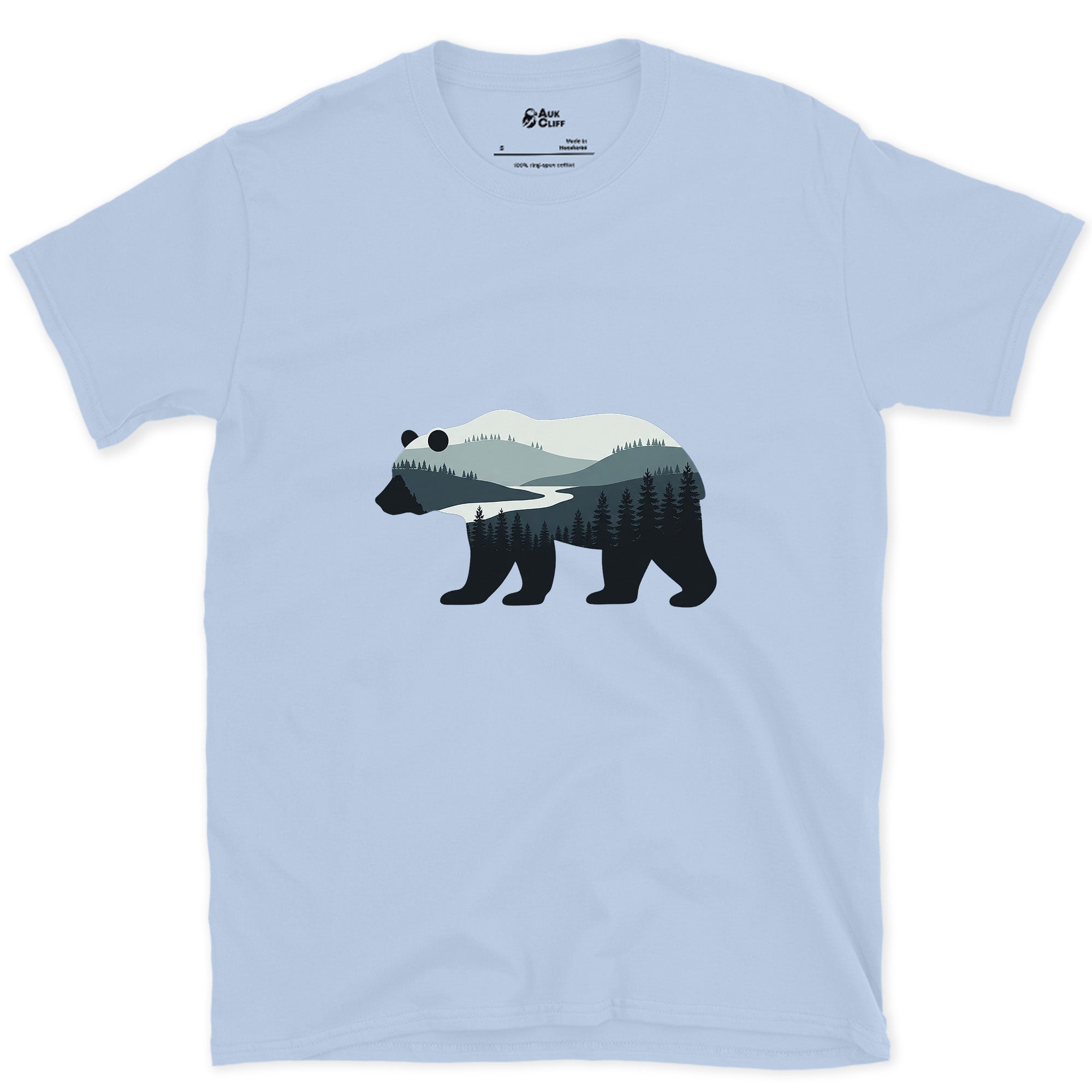 Mountain Held Inside a Bear design on a Light Blue Gildan Softstyle t-shirt