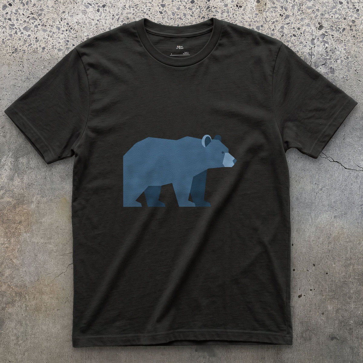 A Bear Built From Blue Facets design on a Black Gildan Softstyle t-shirt
