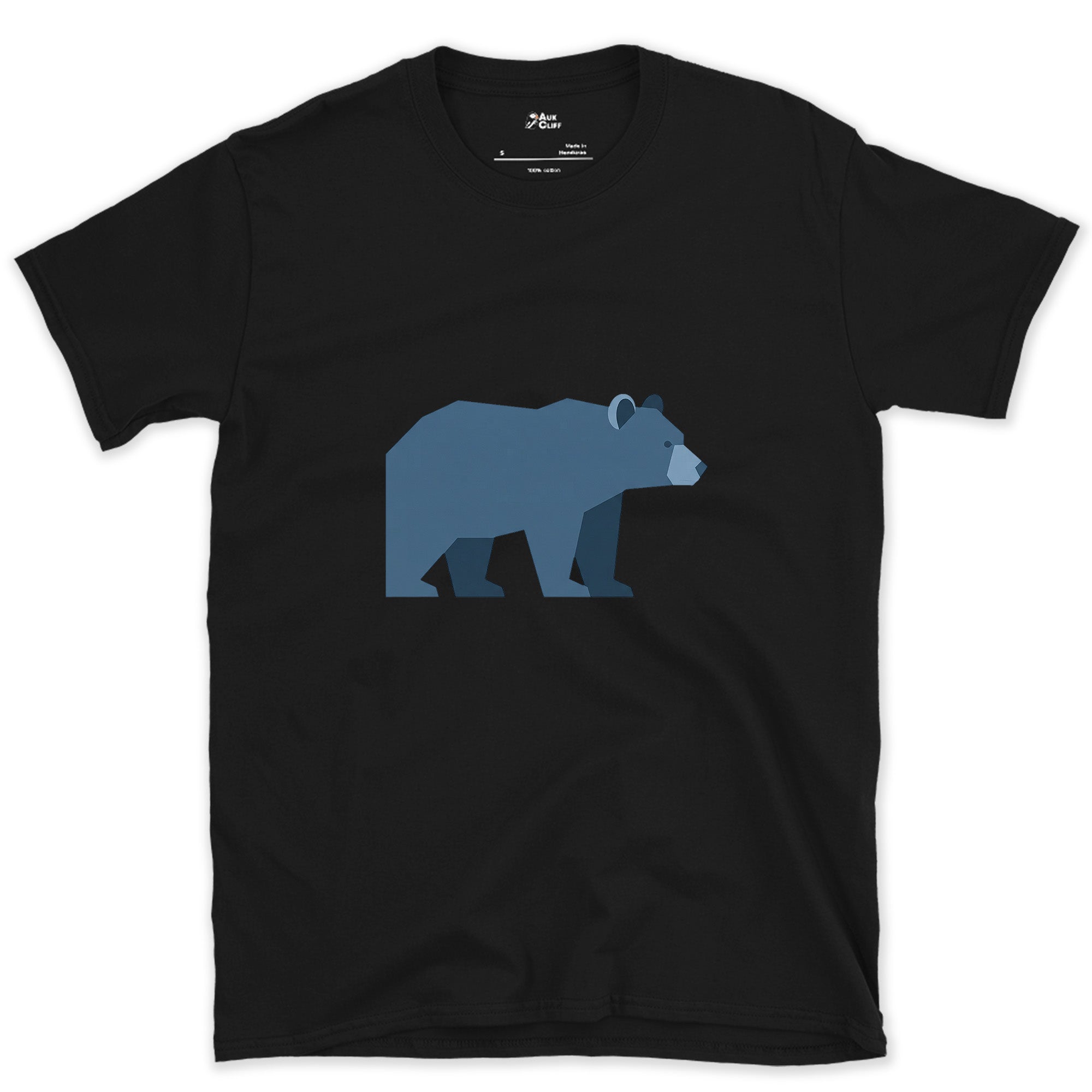 A Bear Built From Blue Facets design on a Black Gildan Softstyle t-shirt