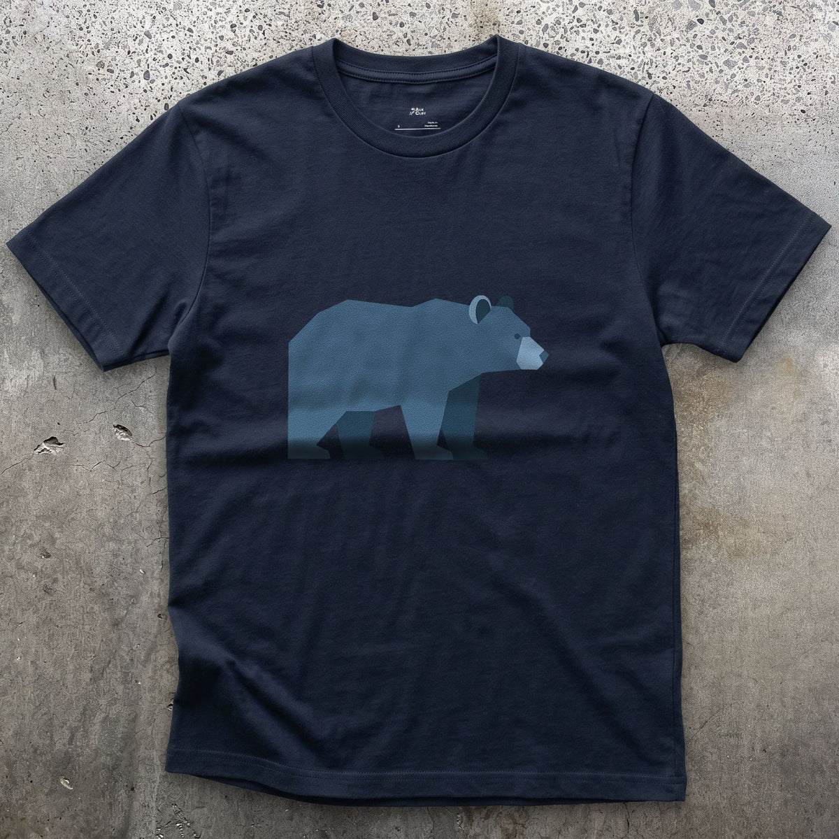 A Bear Built From Blue Facets design on a Navy Gildan Softstyle t-shirt
