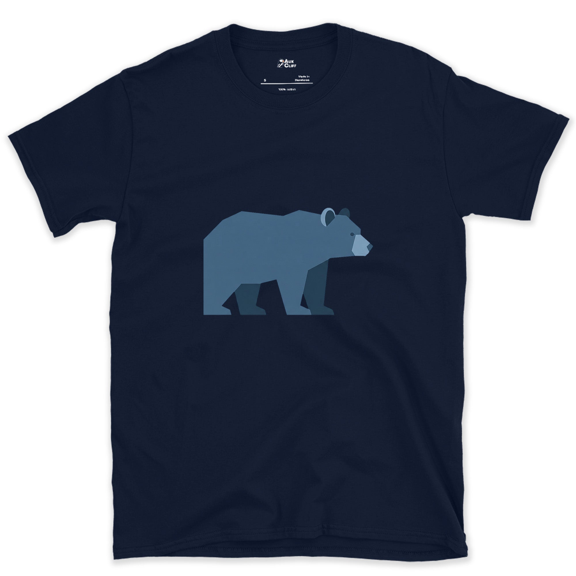 A Bear Built From Blue Facets design on a Navy Gildan Softstyle t-shirt