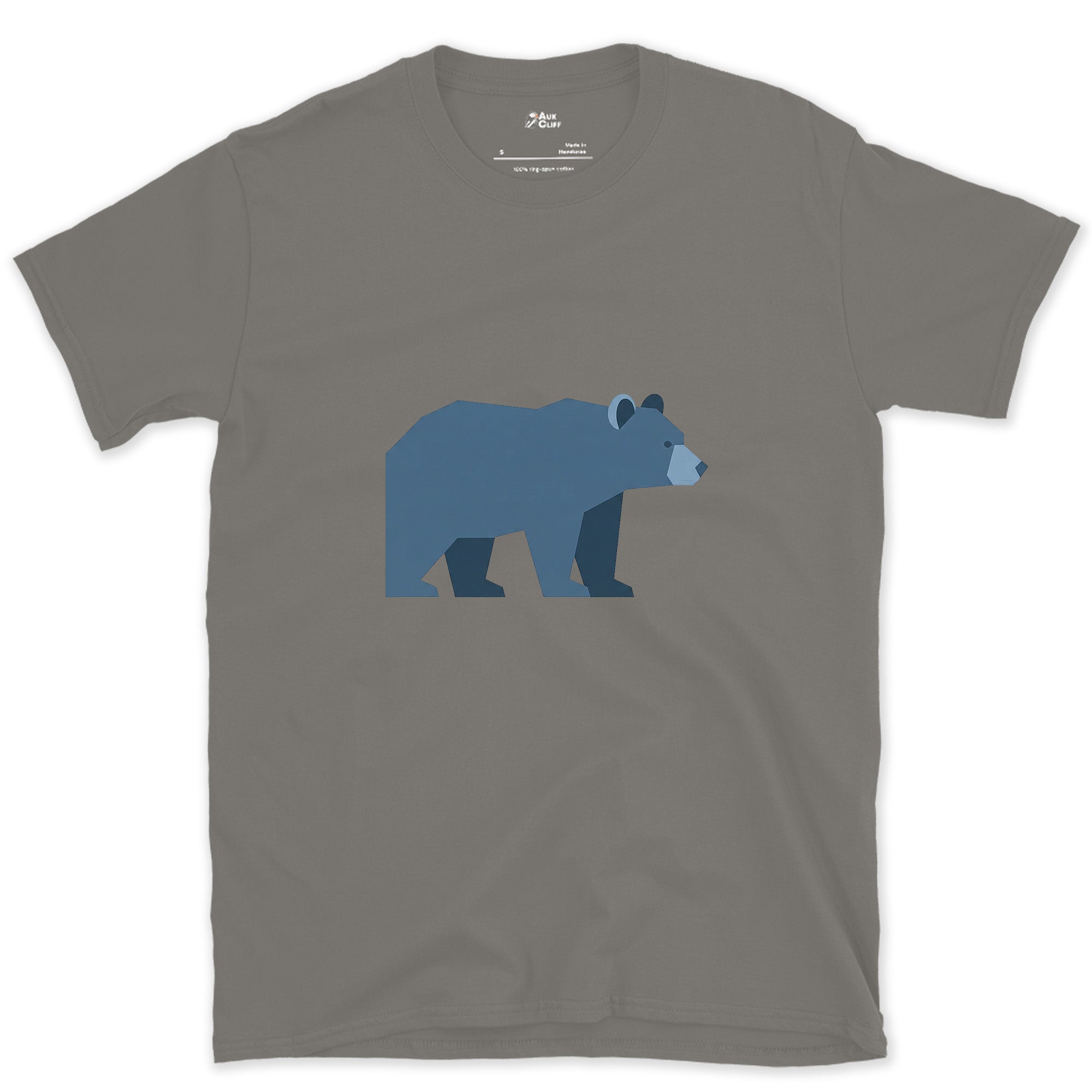 A Bear Built From Blue Facets design on a Charcoal Gildan Softstyle t-shirt