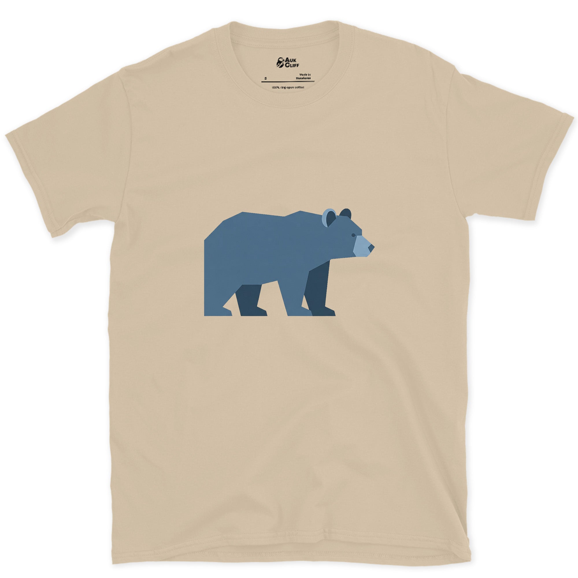 A Bear Built From Blue Facets design on a Sand Gildan Softstyle t-shirt