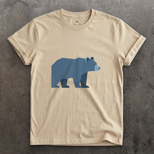 A Bear Built From Blue Facets design on a Sand Gildan Softstyle t-shirt
