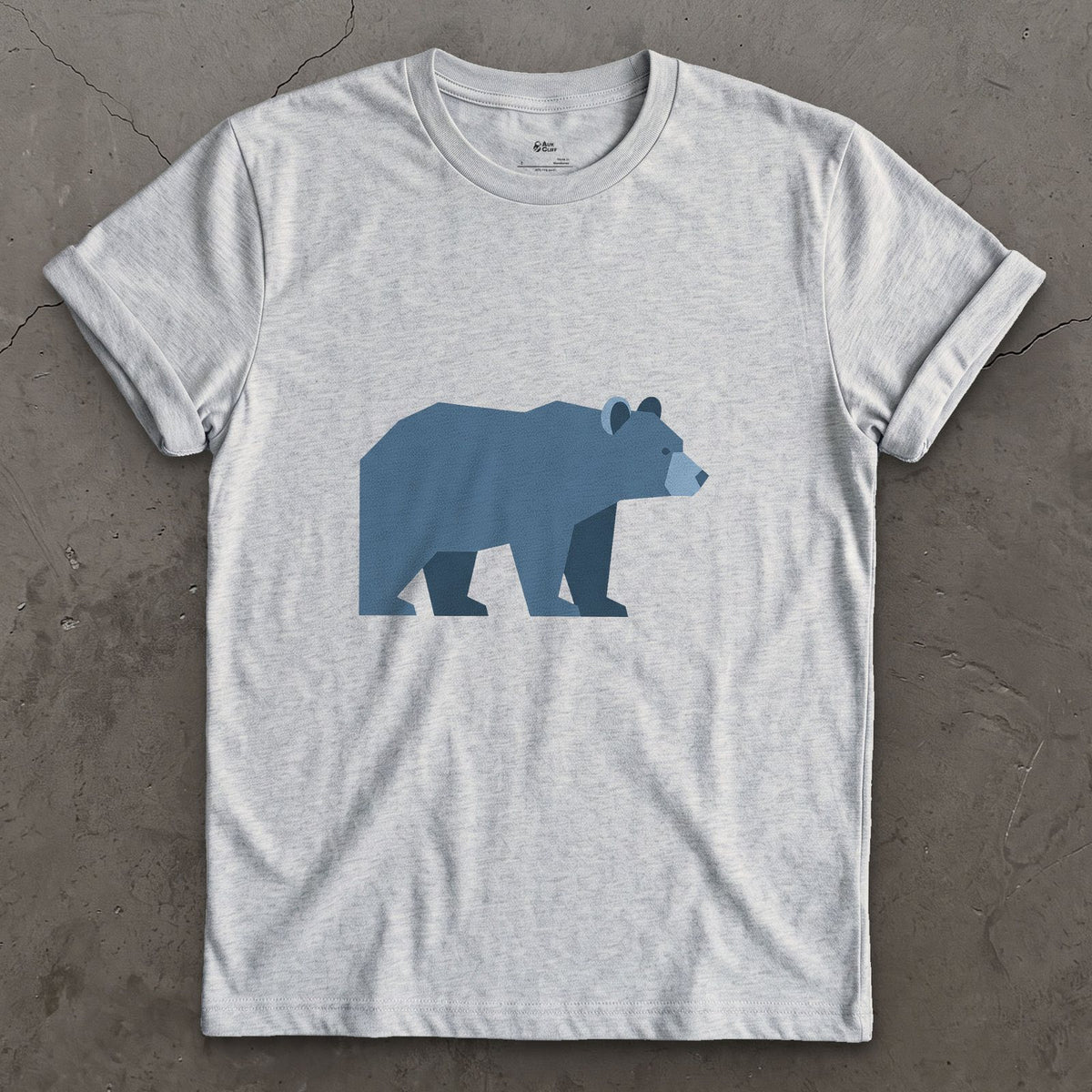 A Bear Built From Blue Facets design on a Sport Grey Gildan Softstyle t-shirt