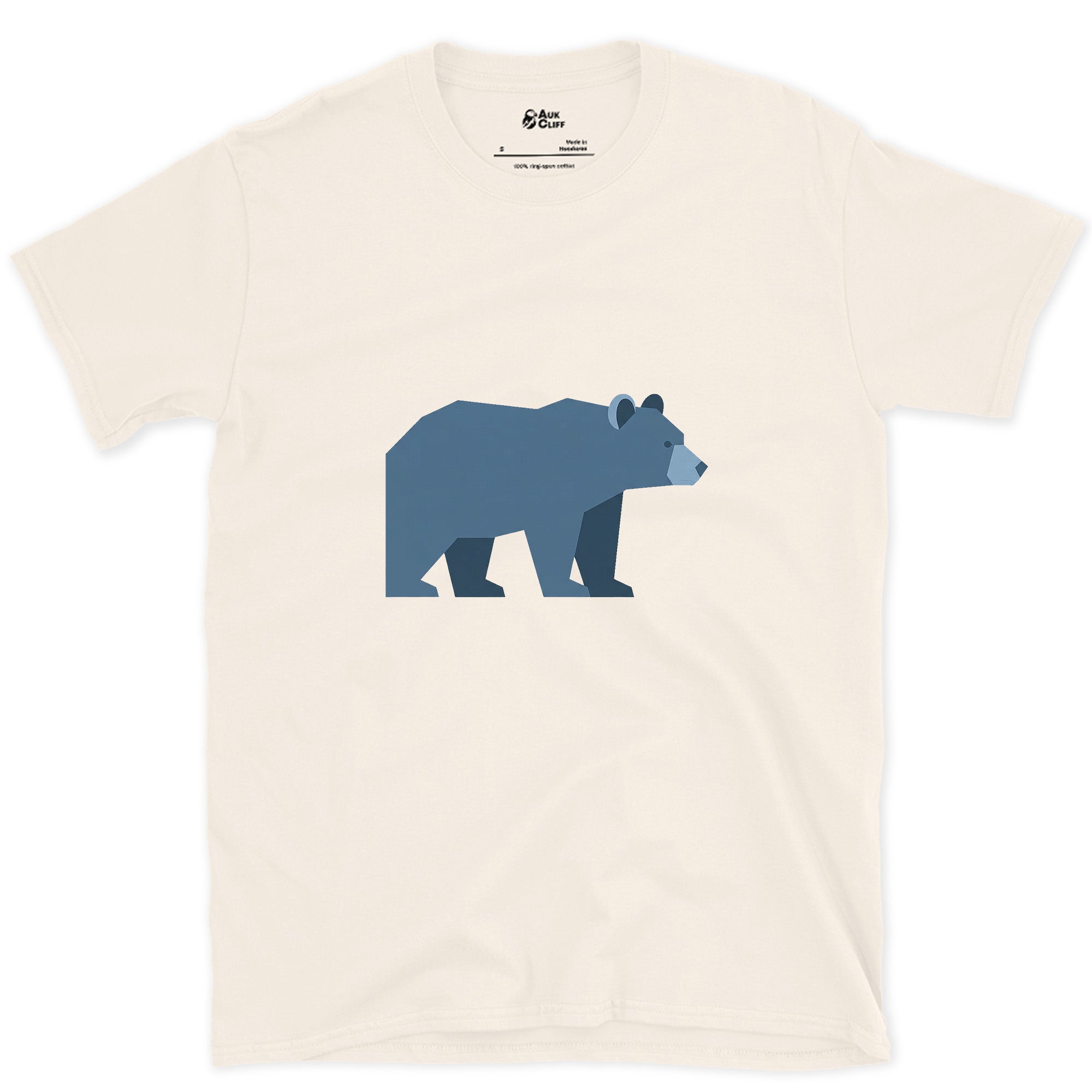 A Bear Built From Blue Facets design on a Natural Gildan Softstyle t-shirt