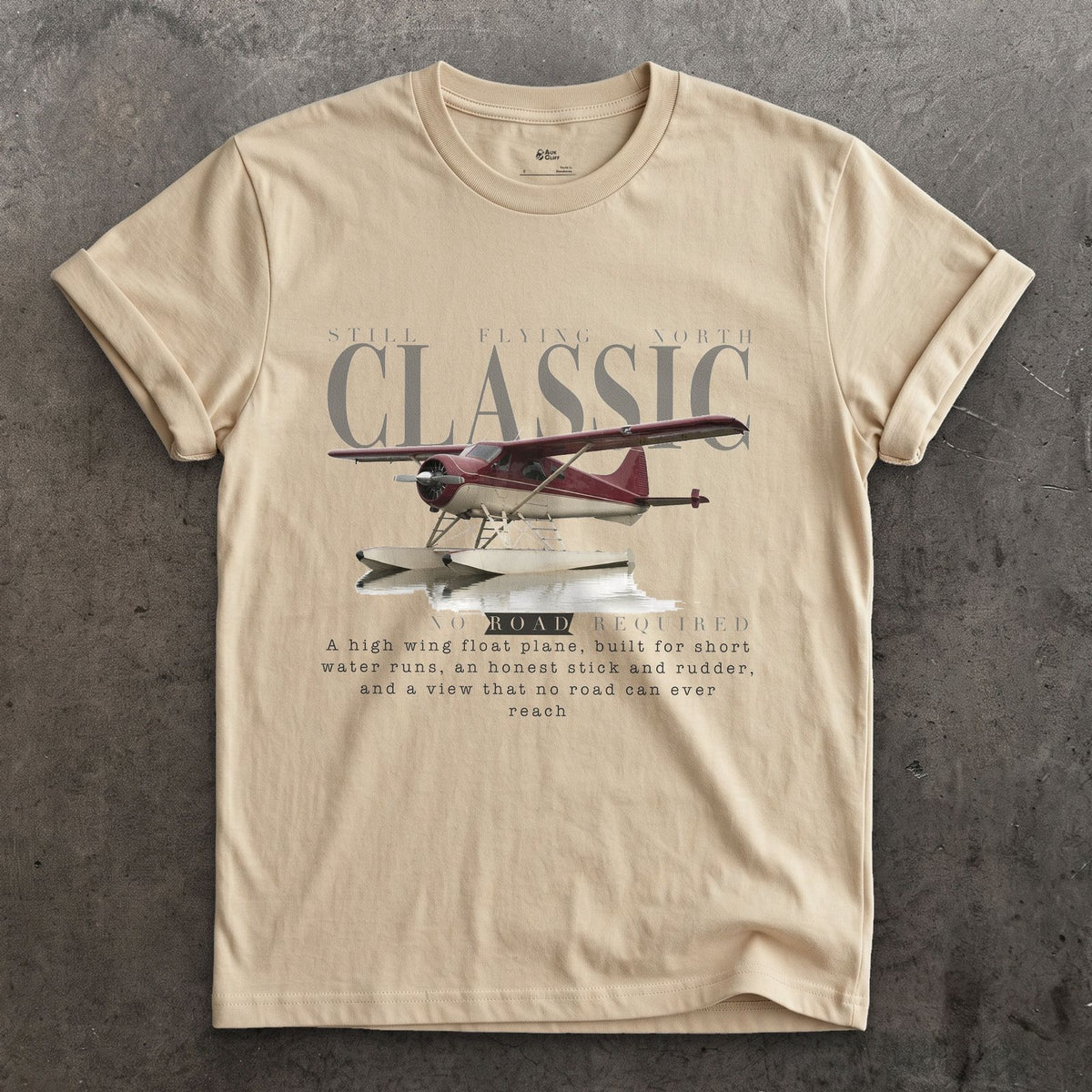 Beaver Float Plane design on a Sand Gildan Softstyle t-shirt