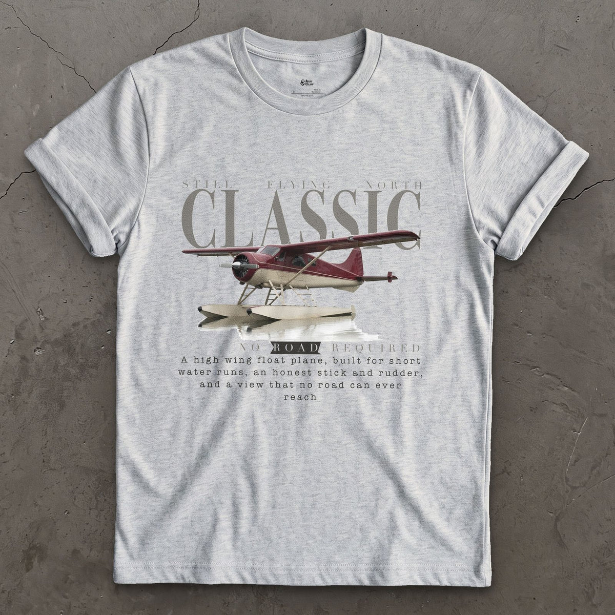 Beaver Float Plane design on a Sport Grey Gildan Softstyle t-shirt