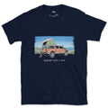 Bedroom With a View, Ladder to the Roof design on a Navy Gildan Softstyle t-shirt