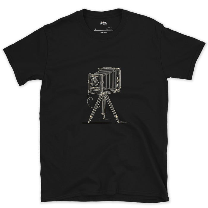 Slows Everything to One Frame, Large Format Camera design on a Black Gildan Softstyle t-shirt