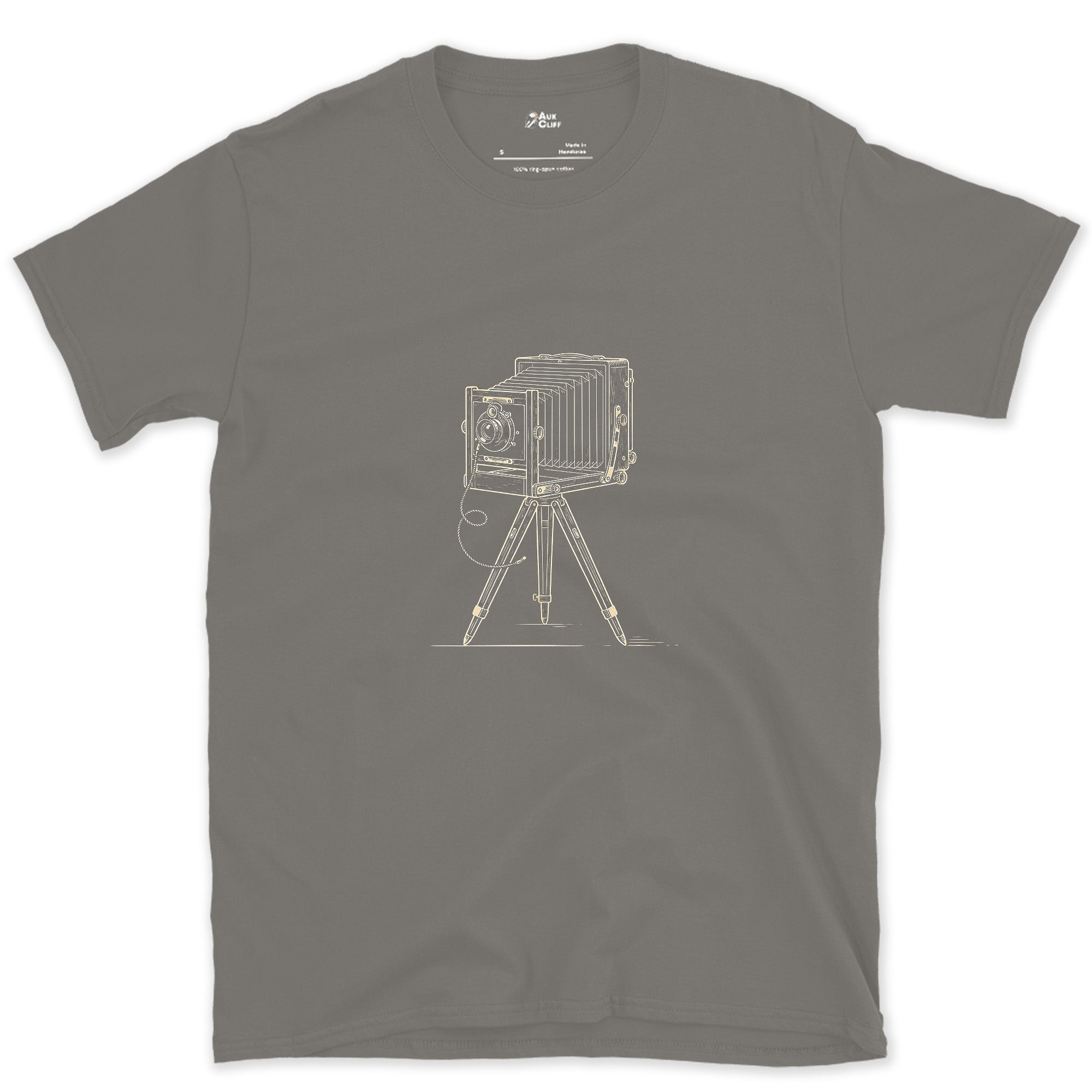 Slows Everything to One Frame, Large Format Camera design on a Charcoal Gildan Softstyle t-shirt