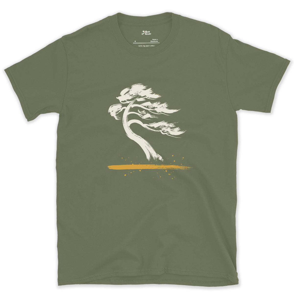 Bent by the Wind design on a Military Green Gildan Softstyle t-shirt