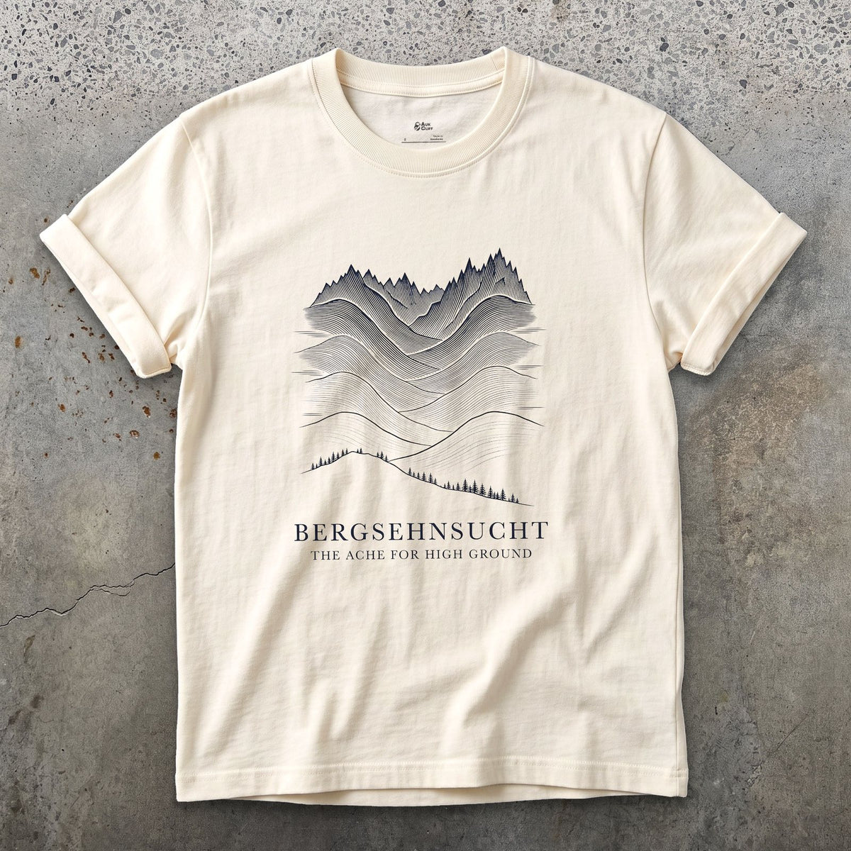 Bergsehnsucht, the Ache for High Ground design on a Natural Gildan Softstyle t-shirt