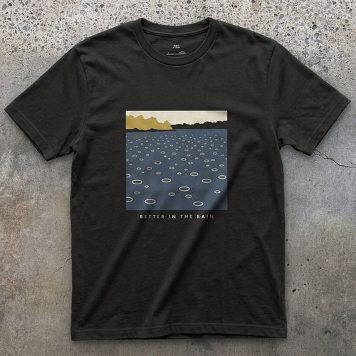 Better in the Rain Over the River design on a Black Gildan Softstyle t-shirt