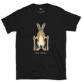 Big Miles, Hare Hiker on Poles design on a Black Gildan Softstyle t-shirt