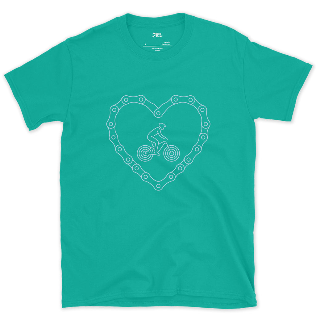 Till Death Do Us Part, a Chain Heart in One Line design on a Jade Dome Gildan Softstyle t-shirt