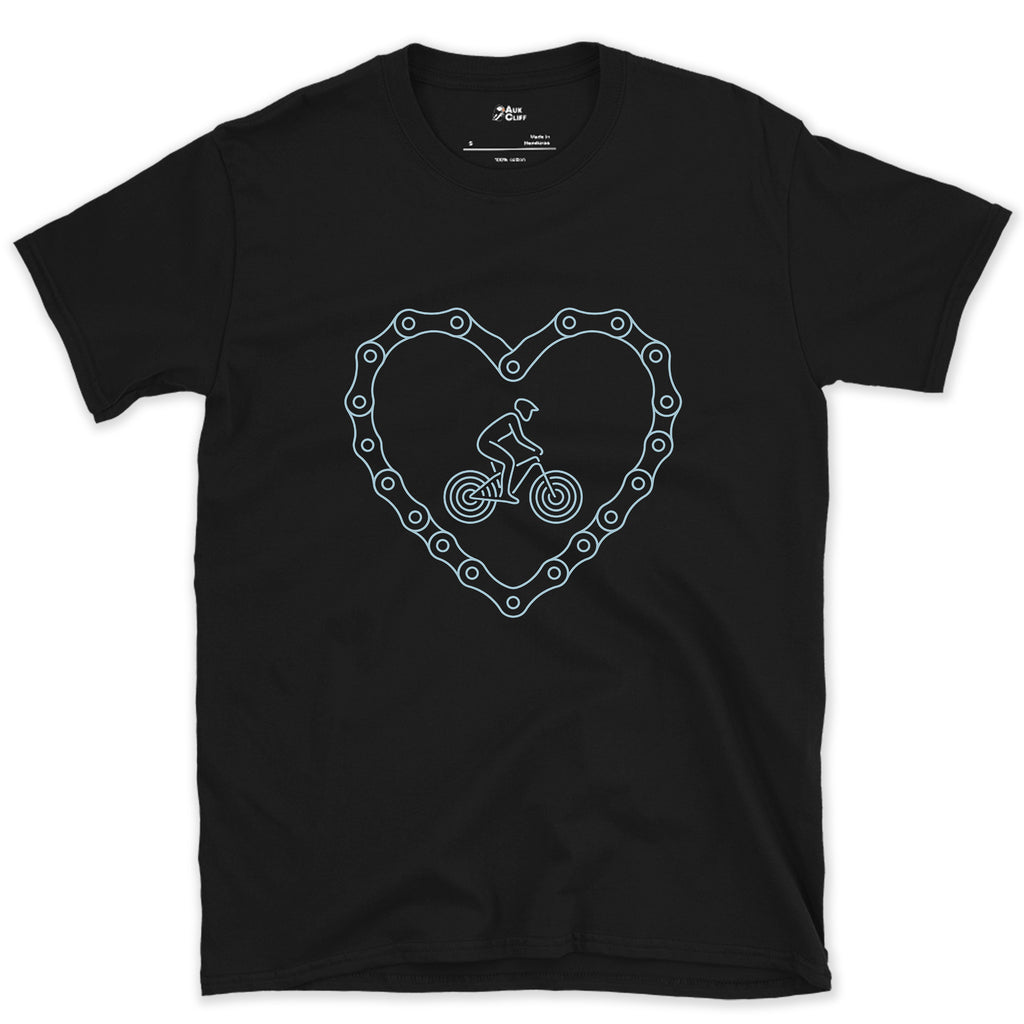 Till Death Do Us Part, a Chain Heart in One Line design on a Black Gildan Softstyle t-shirt