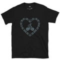 Till Death Do Us Part, a Chain Heart in One Line design on a Black Gildan Softstyle t-shirt