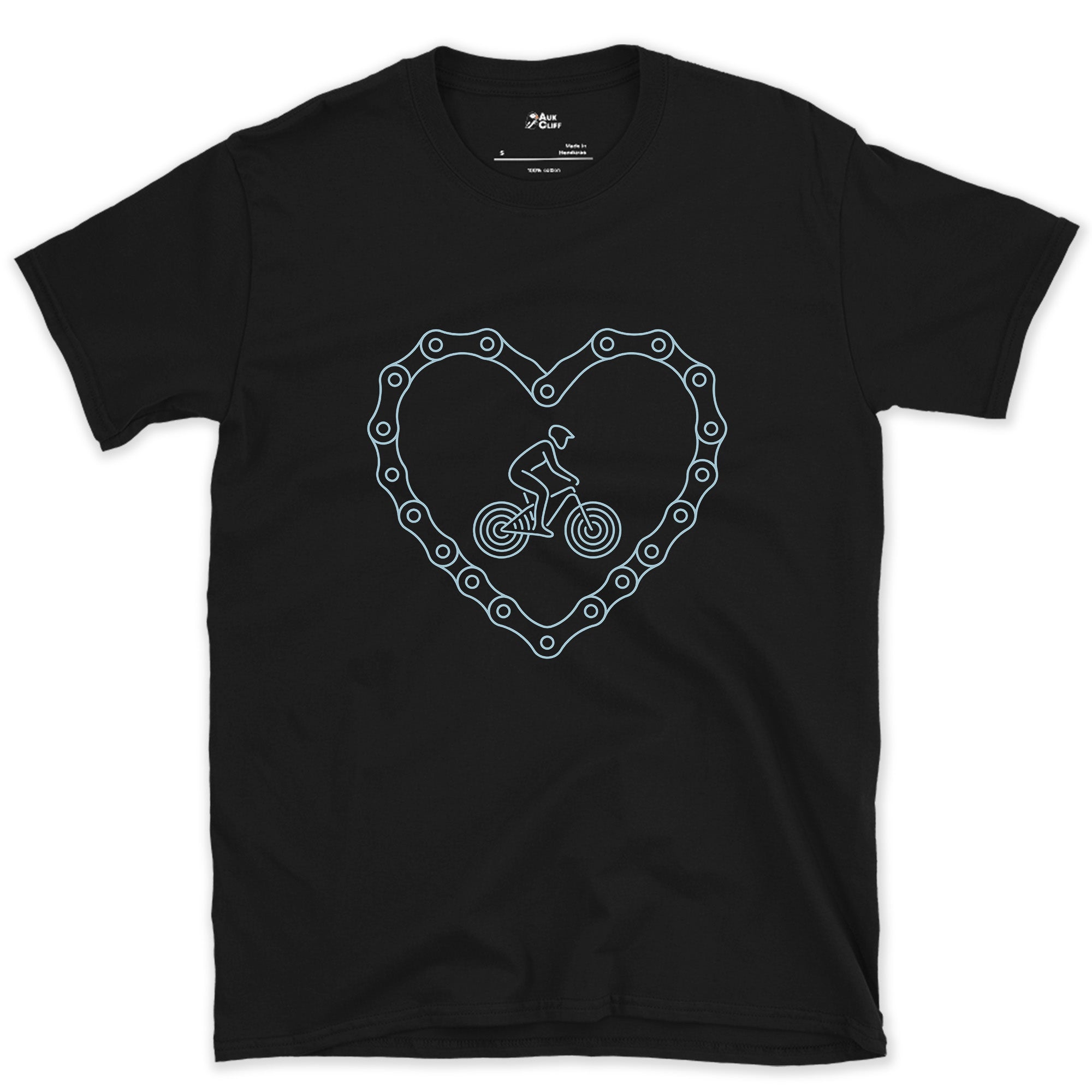 Till Death Do Us Part, a Chain Heart in One Line design on a Black Gildan Softstyle t-shirt