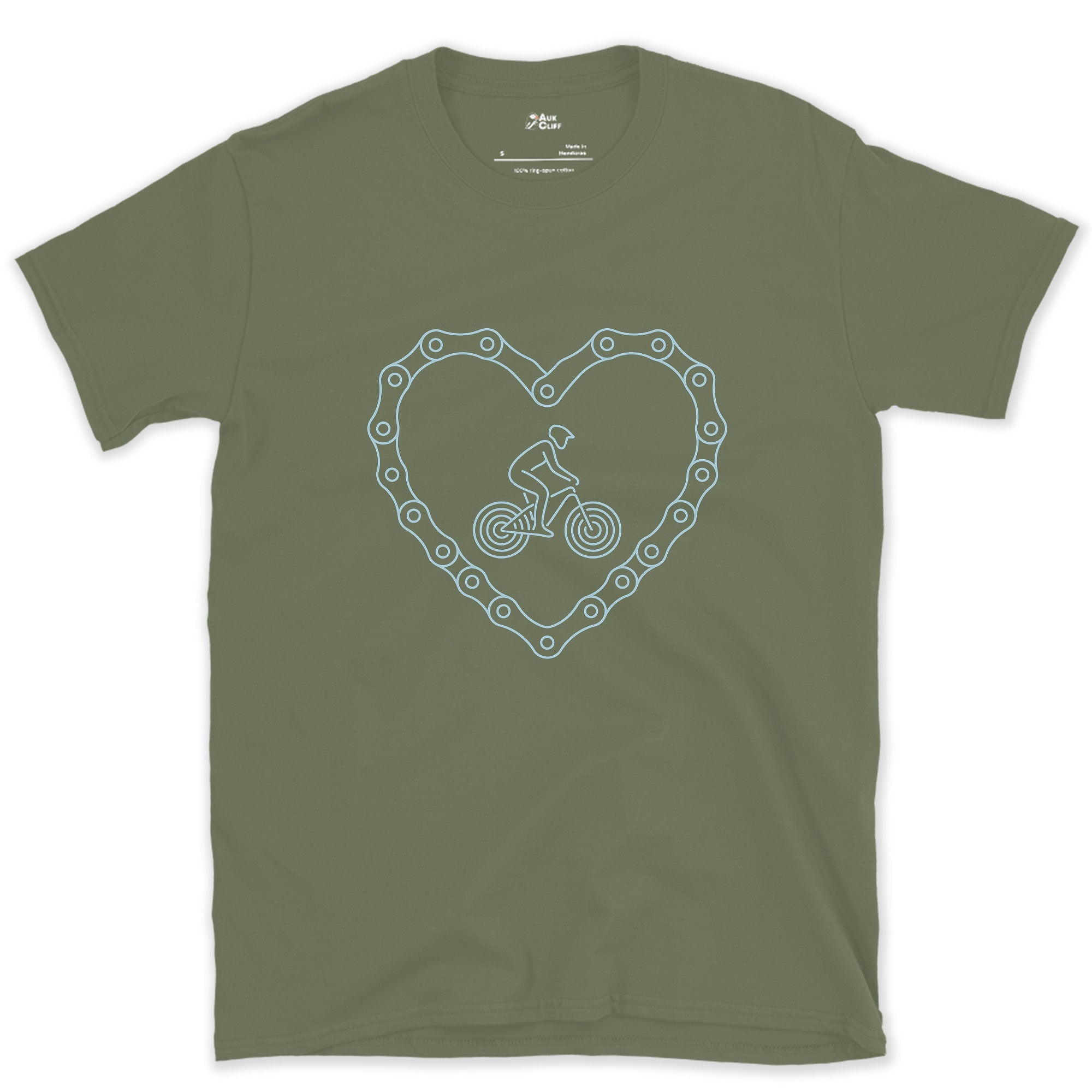 Till Death Do Us Part, a Chain Heart in One Line design on a Military Green Gildan Softstyle t-shirt