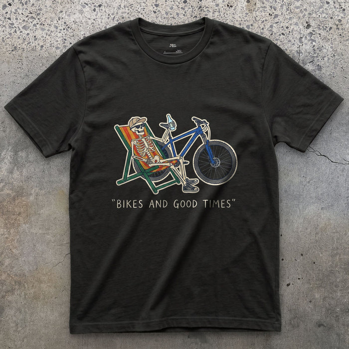 Feet Up, Bike Leaned Within Easy Reach design on a Black Gildan Softstyle t-shirt