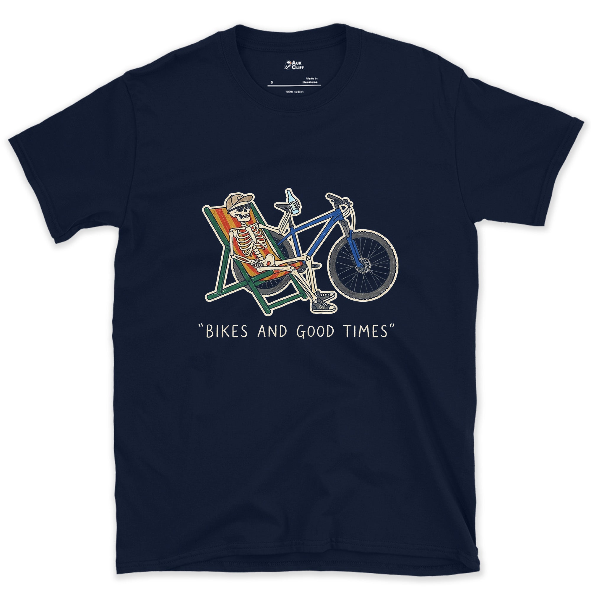Feet Up, Bike Leaned Within Easy Reach design on a Navy Gildan Softstyle t-shirt