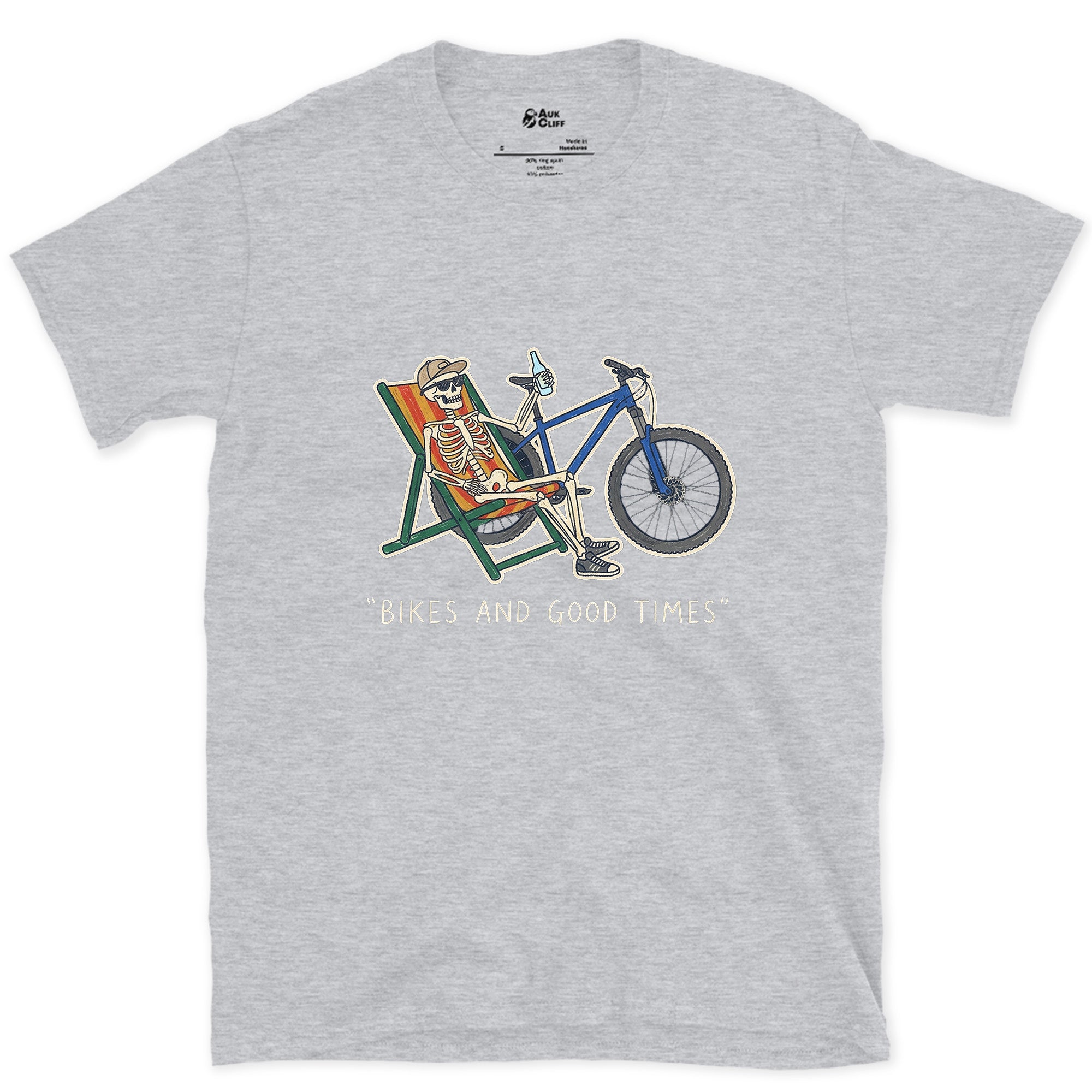 Feet Up, Bike Leaned Within Easy Reach design on a Sport Grey Gildan Softstyle t-shirt