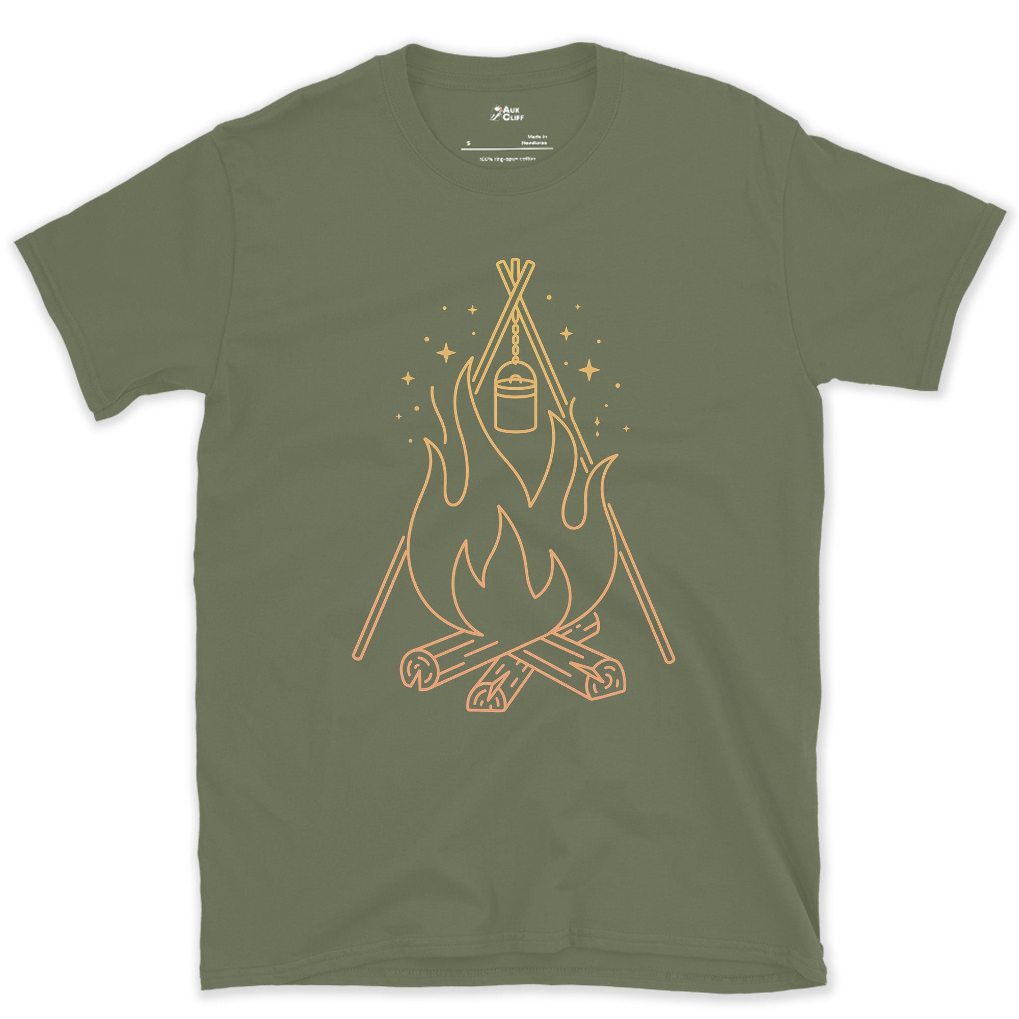 Camp Billy Can Coming to the Boil design on a Military Green Gildan Softstyle t-shirt