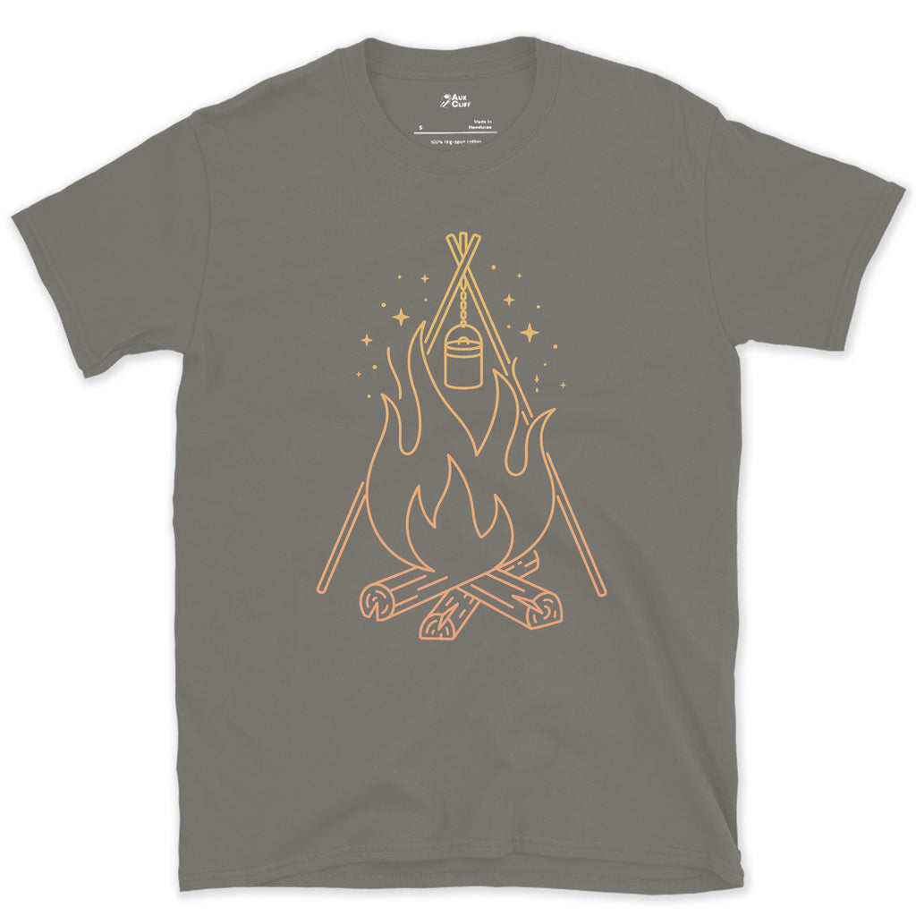 Camp Billy Can Coming to the Boil design on a Charcoal Gildan Softstyle t-shirt