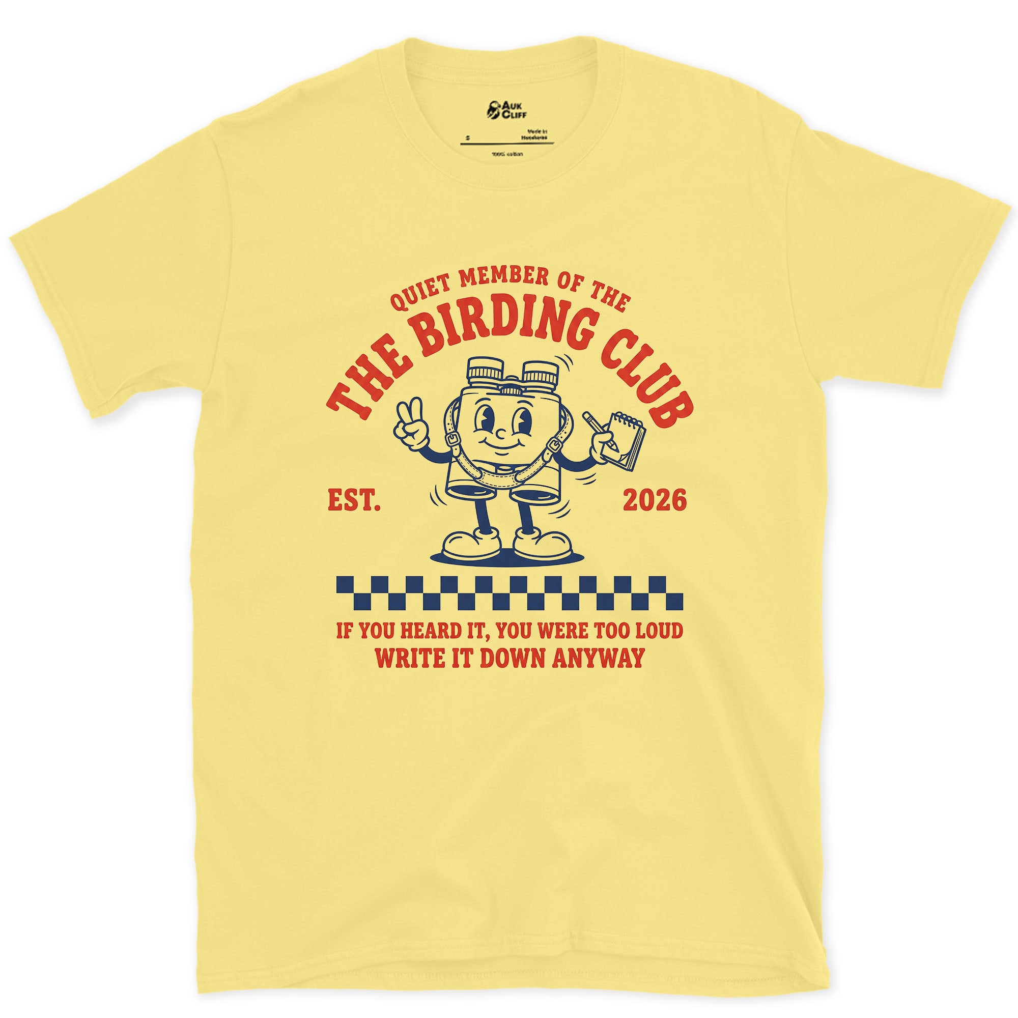 A Rubber Hose Mascot Watches the Birds design on a Cornsilk Gildan Softstyle t-shirt