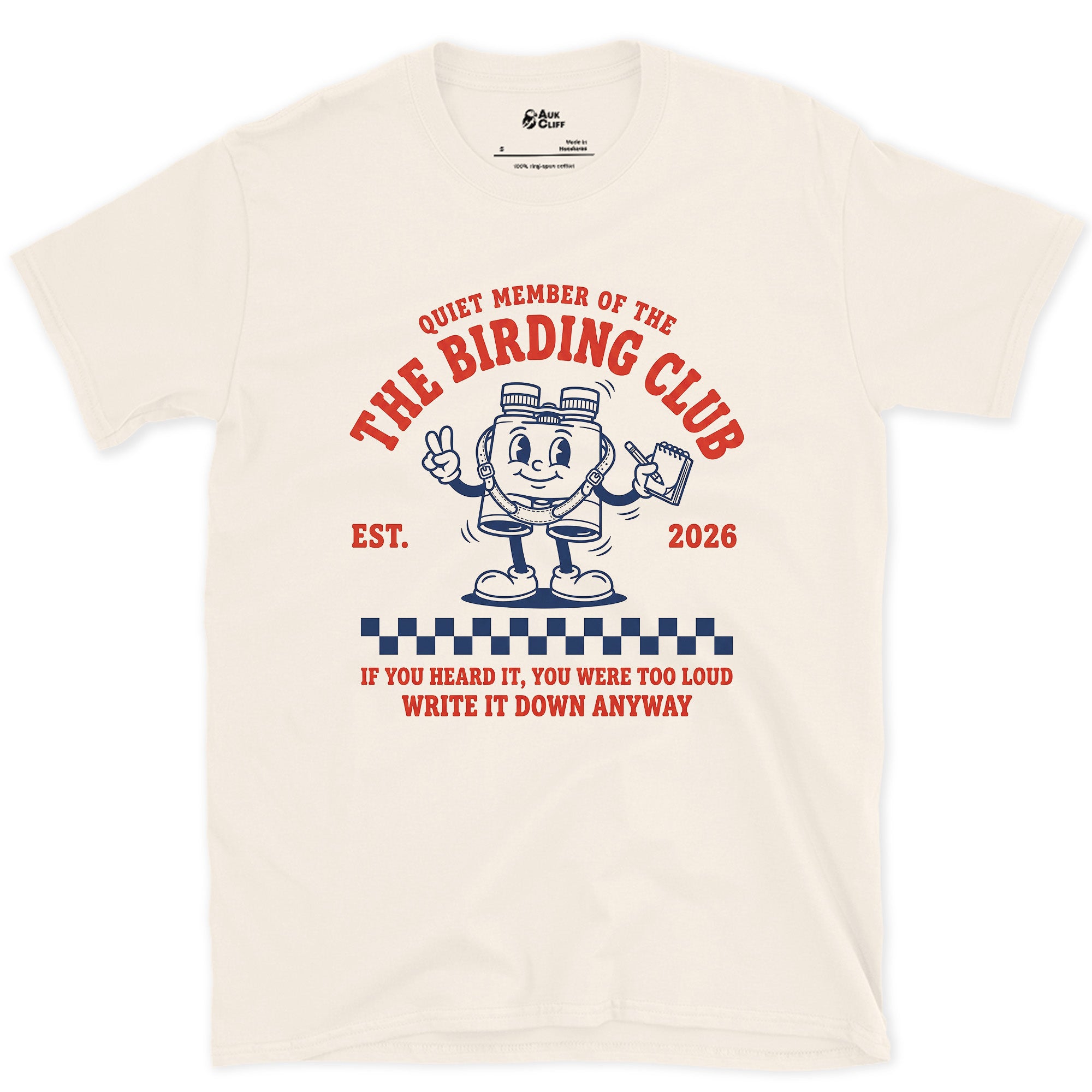 A Rubber Hose Mascot Watches the Birds design on a Natural Gildan Softstyle t-shirt