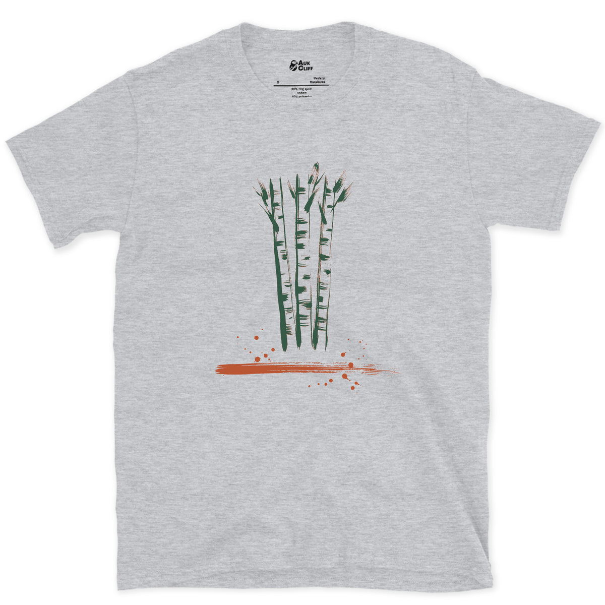 Birch, Straight and Bare design on a Sport Grey Gildan Softstyle t-shirt