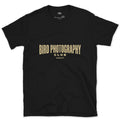 The Bird Photography Club Badge design on a Black Gildan Softstyle t-shirt