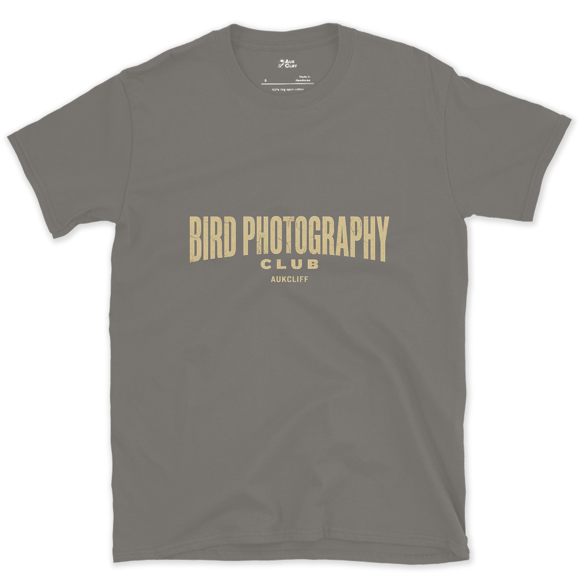 The Bird Photography Club Badge design on a Charcoal Gildan Softstyle t-shirt