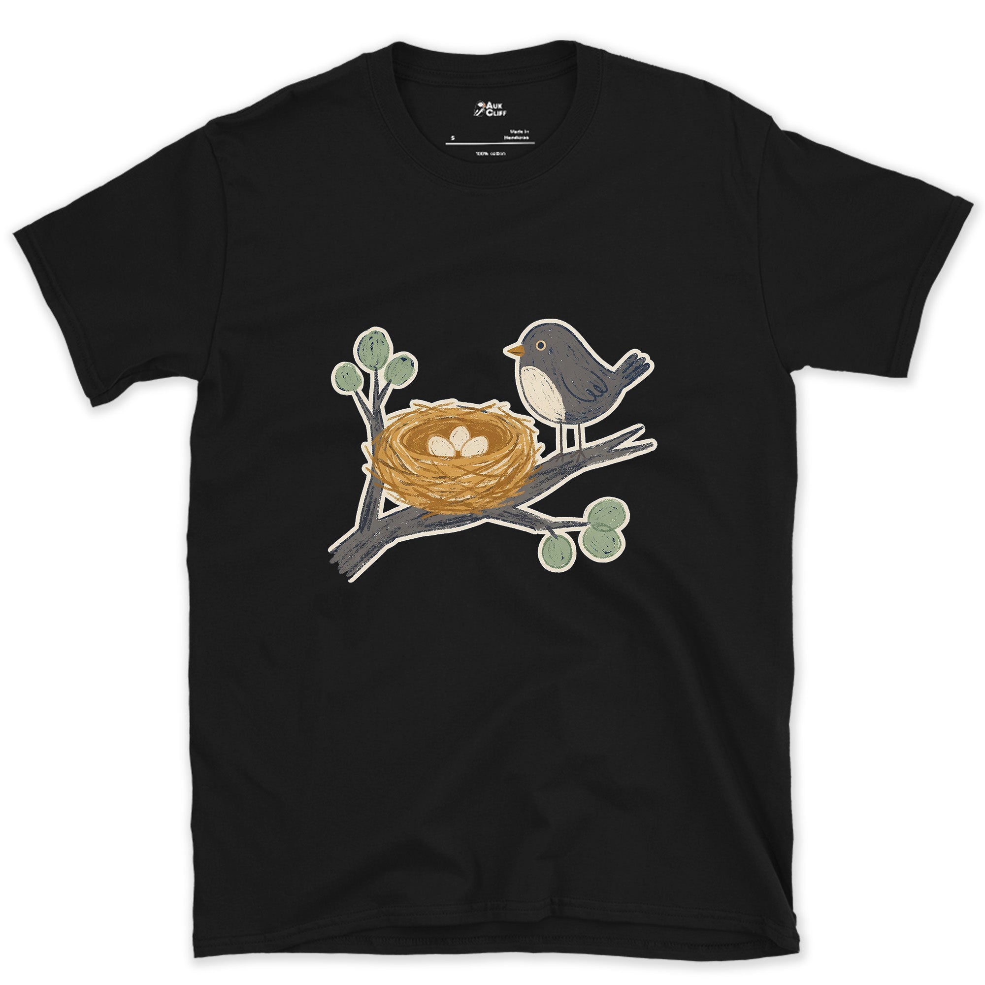 Watching Over the Nest and the World Beyond design on a Black Gildan Softstyle t-shirt
