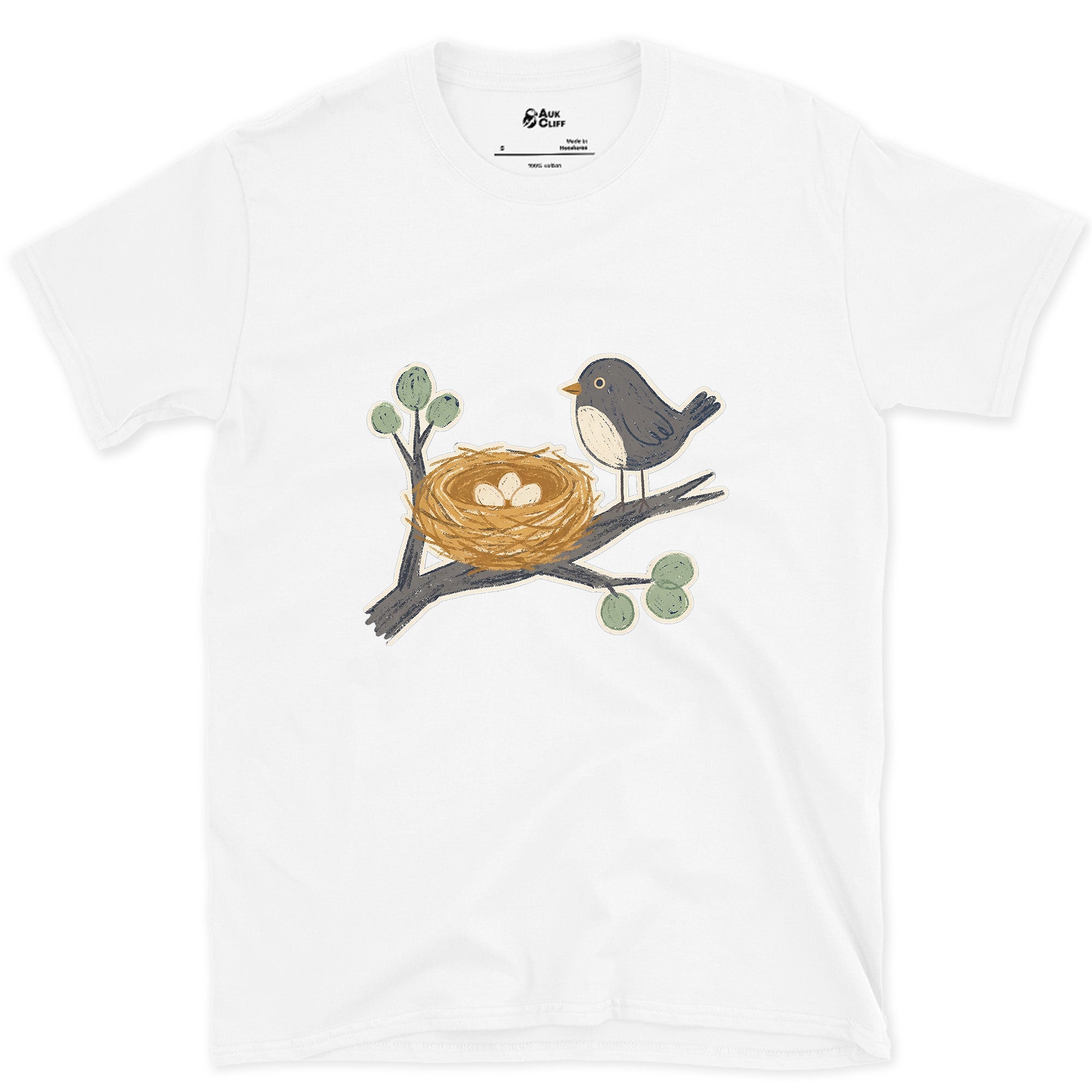 Watching Over the Nest and the World Beyond design on a White Gildan Softstyle t-shirt
