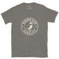 A Weathered Birding Club Crest With a Puffin design on a Charcoal Gildan Softstyle t-shirt